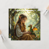 Elven Fairy with Dragon in Enchanted Forest Kaart (Voorkant / Achterkant in situ)
