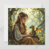 Elven Fairy with Dragon in Enchanted Forest Kaart (Voorkant)