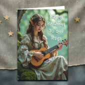 Elven Fairy with Ukulele | Personalized Birthday Kaart