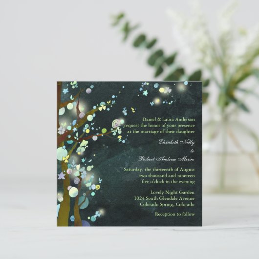 Elven Forest rustieke boom bruiloft uitnodiging (Staand voorkant)