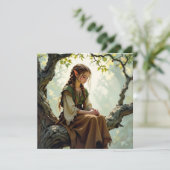Elven Girl in Vintage Dress Blank Kaart (Staand voorkant)