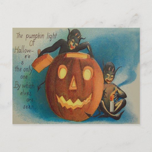 Elven Goblin Kaars Jack O' Lantern Pompoen Briefkaart (Voorkant)