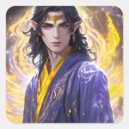 Elven Mage met Fire & Stars: Fantasy Art Vierkante Sticker