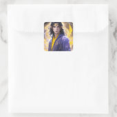 Elven Mage met Fire & Stars: Fantasy Art Vierkante Sticker (Tas)