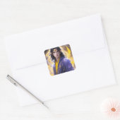 Elven Mage met Fire & Stars: Fantasy Art Vierkante Sticker (Envelop)