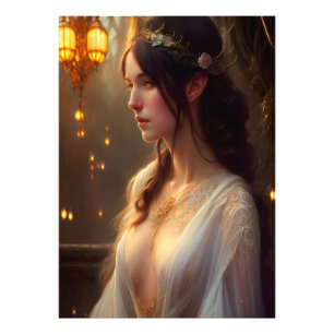 Elven Princess in White Lace Dress Foto Afdruk