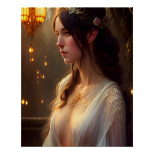 Elven Princess in White Lace Dress Perfect Poster