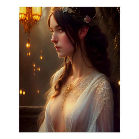 Elven Princess in White Lace Dress Perfect Poster (Voorkant)
