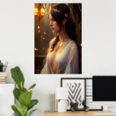 Elven Princess in White Lace Dress Poster (Thuiskantoor)