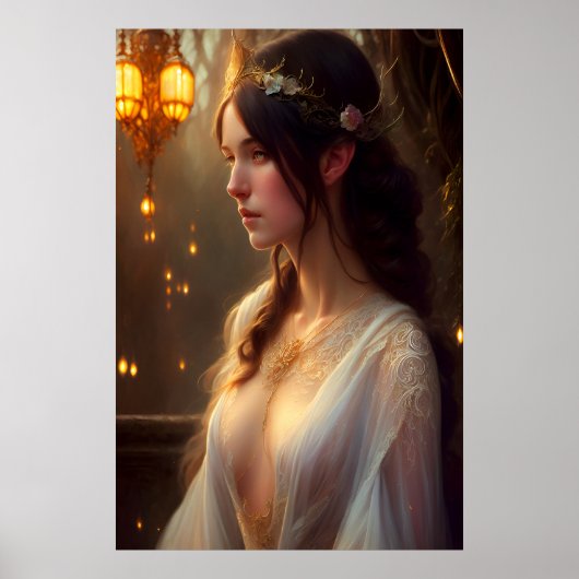 Elven Princess in White Lace Dress Poster (Voorkant)