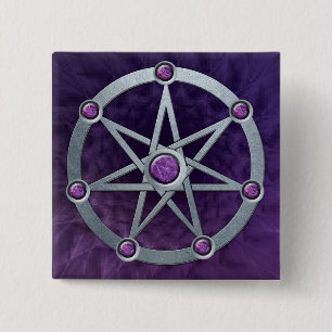 Elven star Silver in reliëf met Amethyst Vierkante Button 5,1 Cm