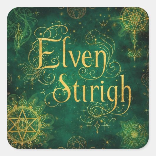 Elven Stirigh – Sigils in Green Vierkante Sticker (Voorkant)