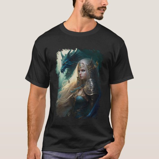 Elven Warrior Elf Princess Dragon  Fantasy T-shirt (Voorkant)