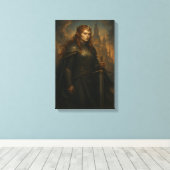 Elven Warrior Queen in Armor met kroon en zwaard Canvas Afdruk (Insitu (Houten vloer))