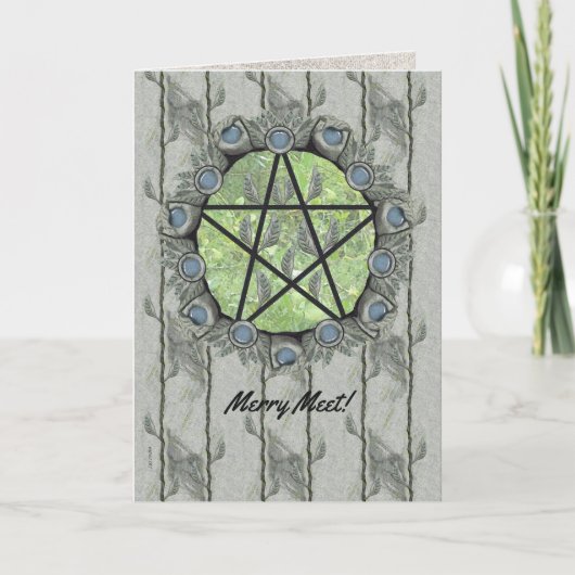 Elvenwood Pentacle Green Leaf Feestdagen Kaart (Voorkant)