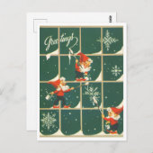 Elves Christmas Holiday Decorating Window Retro Briefkaart (Voorkant / Achterkant)