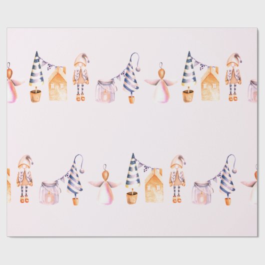 ELVES EN CHRISTMAS TREE PATTERN IN WATERVERF CADEAUPAPIER (Vlak)