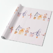 ELVES EN CHRISTMAS TREE PATTERN IN WATERVERF CADEAUPAPIER (Uitgerold)