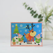 Elves en rendier briefkaart (Staand voorkant)
