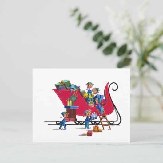 ELVES FILLING SANTA'S SLEIGH by SHARON SHARPE Feestdagenkaart (Staand voorkant)