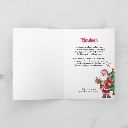 Elves & Santa Personalize for Grandchild Christmas Kaart (Binnen)