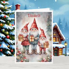 Elves & Santa Personalize for Grandchild Christmas Kaart