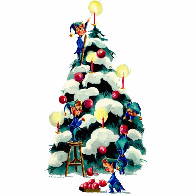 ELVES TRIMMING DE CHRISTMAS TREE DOOR SHARON SHARP STAAND FOTOBEELDJE  (Voorkant)