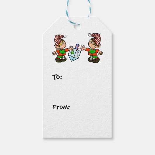 Elves with Dreidel Chrismukkah Gift Label Cadeaulabel (Voorkant)