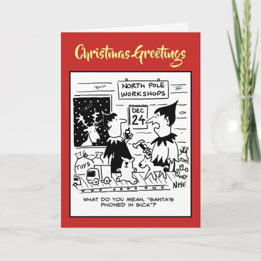 Elves Workshop. Santa Phones in Sick. Feestdagen Kaart (Voorkant)