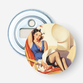  Elvgren Cruiseschip Retro Pin Up Meisje Button Flesopener