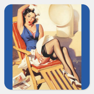 Elvgren Cruiseschip Retro Pin Up Meisje Vierkante Sticker