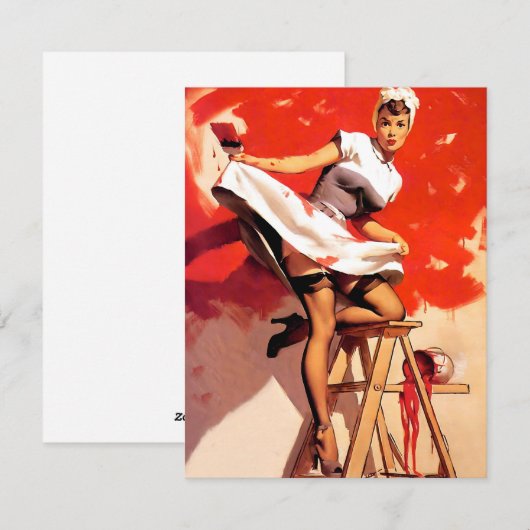 Elvgren schilderij in het rood feestdagenkaart (Voorkant / Achterkant)