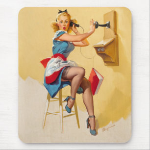 Elvgren Telefoon Pin-up Meisje Retro Muismat