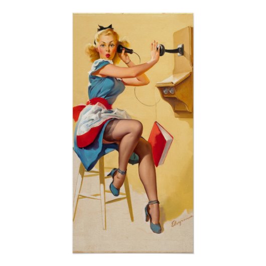 Elvgren Telefoon Pin-up Meisje Retro Perfect Poster (Voorkant)