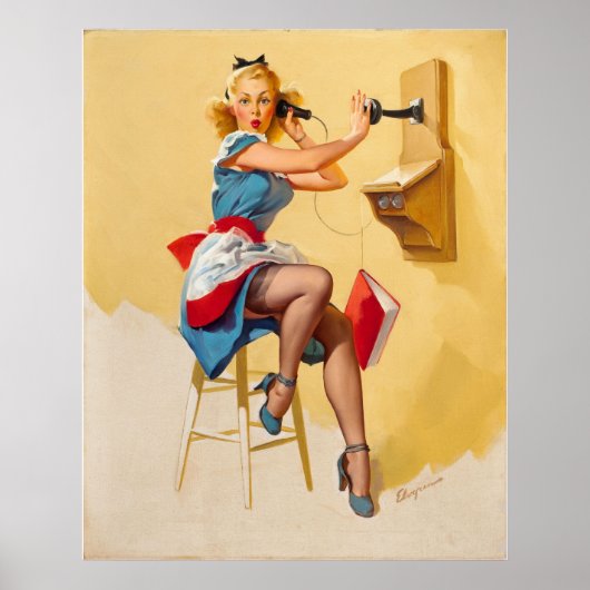 Elvgren Telefoon Pin-up Meisje Retro Poster (Voorkant)