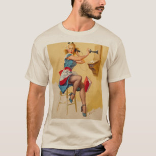 Elvgren Telefoon Pin-up Meisje Retro T-shirt