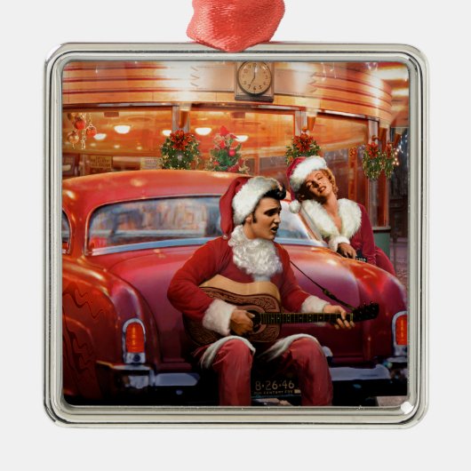 Elvis en Marilyn Kerstmis Metalen Ornament (Voorkant)