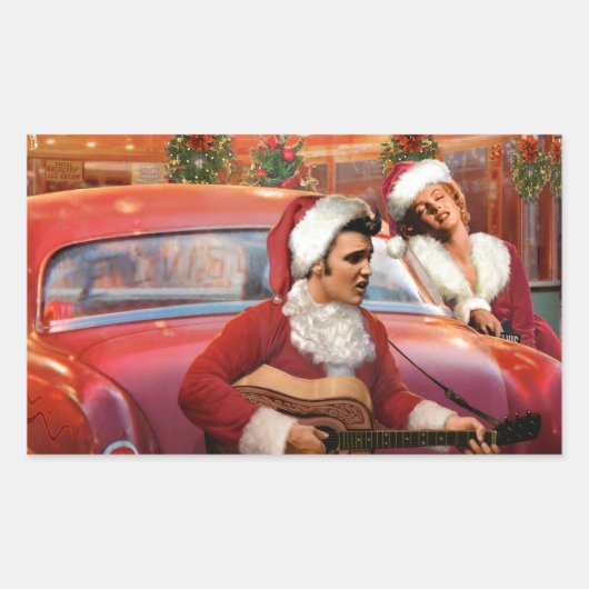Elvis en Marilyn Kerstmis Rechthoekige Sticker (Voorkant)