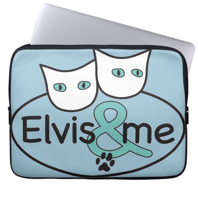 'Elvis & me' 13-inch 14-inch lichtblauw laptophoes Laptop Sleeve (Voorkant)