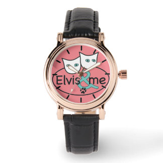 'Elvis & Me' Roze vierkante horloge zwart lederen 