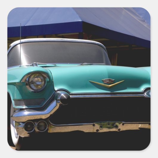 Elvis Presley's Green Cadillac Converteerbaar in Vierkante Sticker (Voorkant)