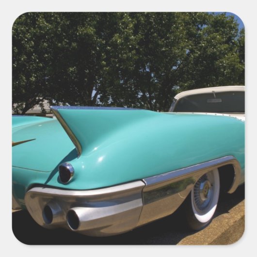 Elvis Presley's Green Cadillac Converteerbaar in Vierkante Sticker (Voorkant)