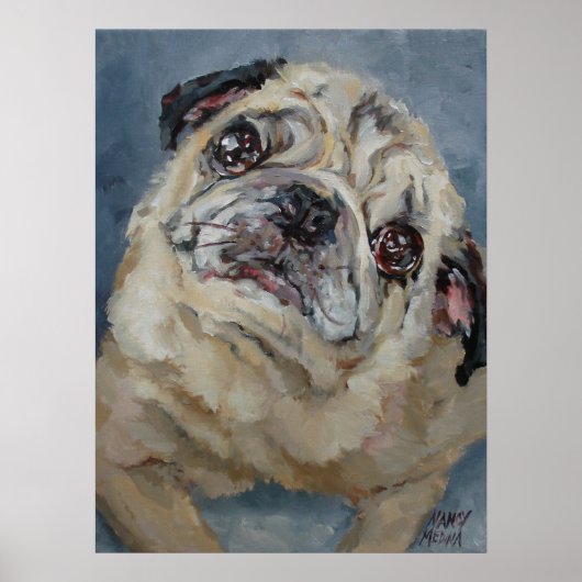 Elvis Puggy Portrait Poster van Nancy Medina (Voorkant)