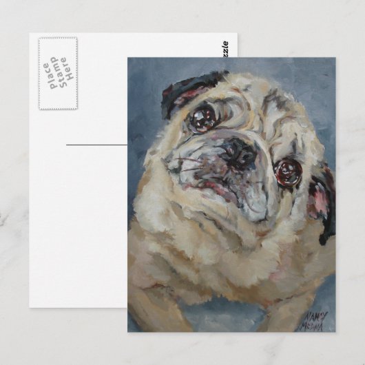Elvis Puggy Portrait van Nancy Medina Briefkaart (Voorkant / Achterkant)