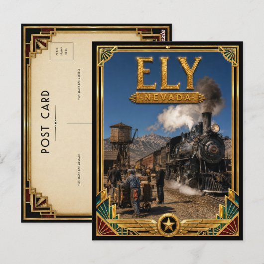Ely Nevada Vintage Art Deco Gouden Tijd Postkaart (Voorkant / Achterkant)