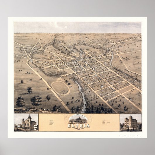 Elyria, OH Panoramic Map - 1868 Poster (Voorkant)