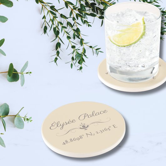 Élysée Palace Latitude Longitude Zandsteen Onderzetter