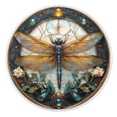 Emaille Dragonfly Pareltjes Flowers Gold filigraan Keramische Knop (Voorkant)
