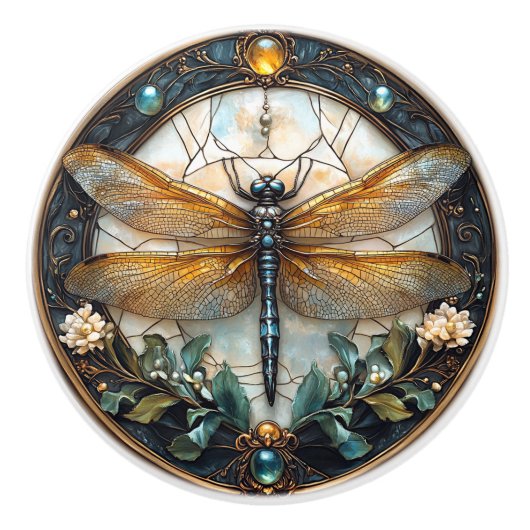 Emaille Dragonfly Pareltjes Flowers Gold filigraan Keramische Knop (Voorkant)