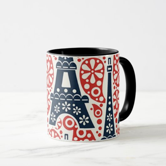 Emaille Paris Folk Floral Combo Mok (Voorkant rechts)